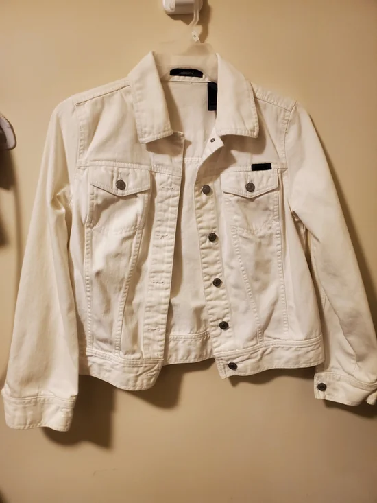 Liz Claiborne White Denim Jacket with Button-Front - Picture 1 of 12